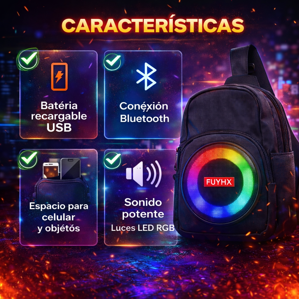 SONIDO + ESTILO EN UNO SOLO - Bolso Tipo Riñonera Con Parlante
