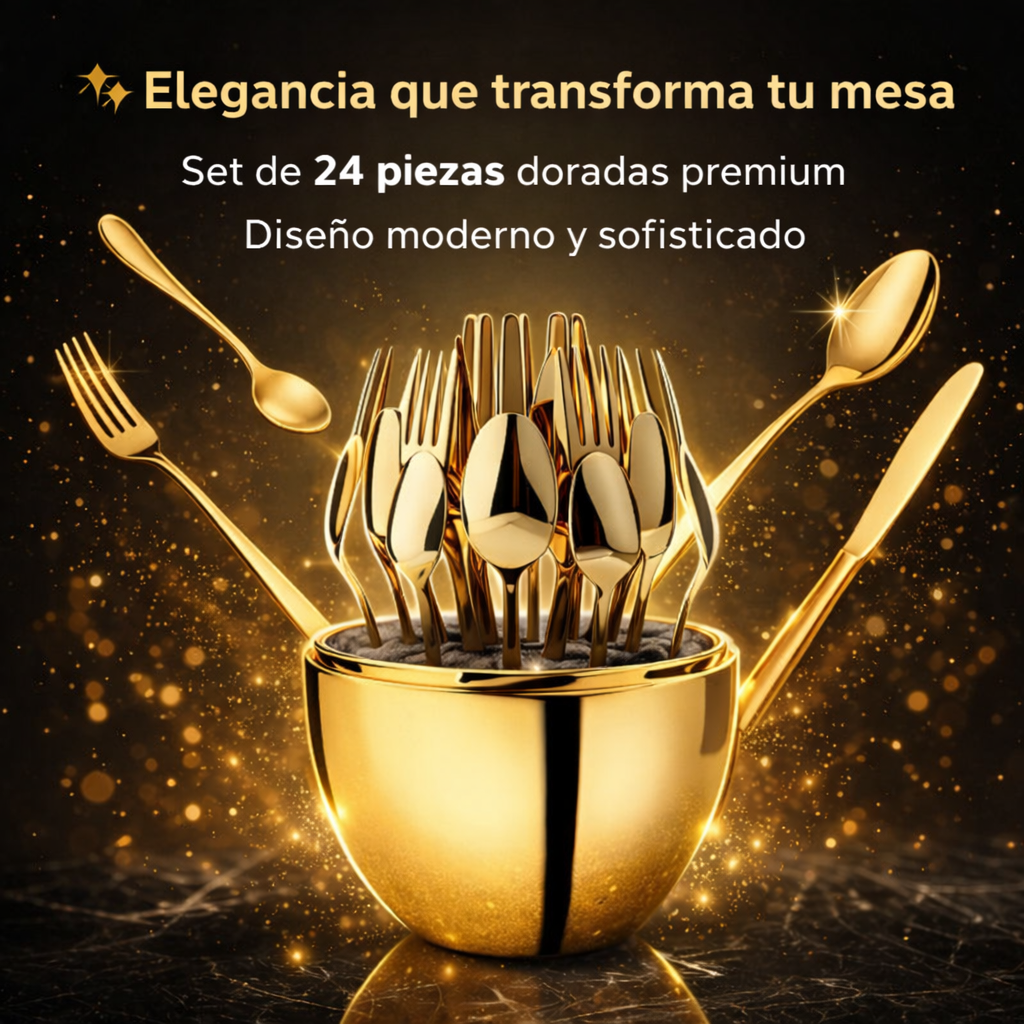 🍽 Dale A Tu Mesa Un Toque De Lujo - Set de cubiertos dorado