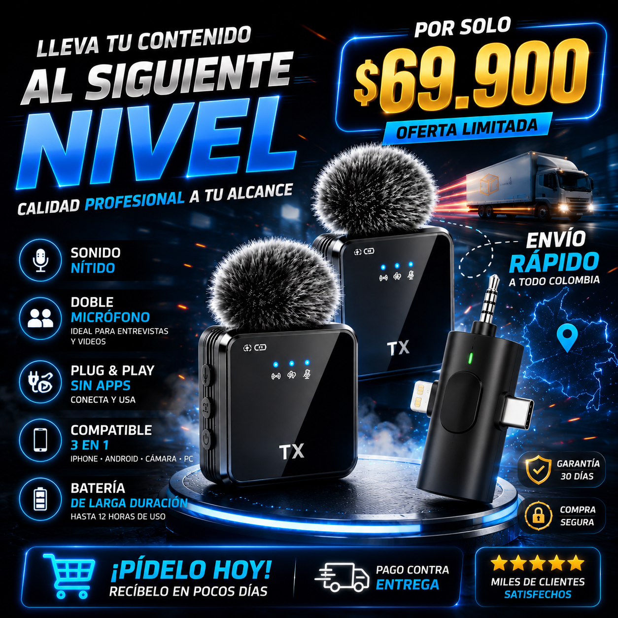Micrófono Inalámbrico de Solapa