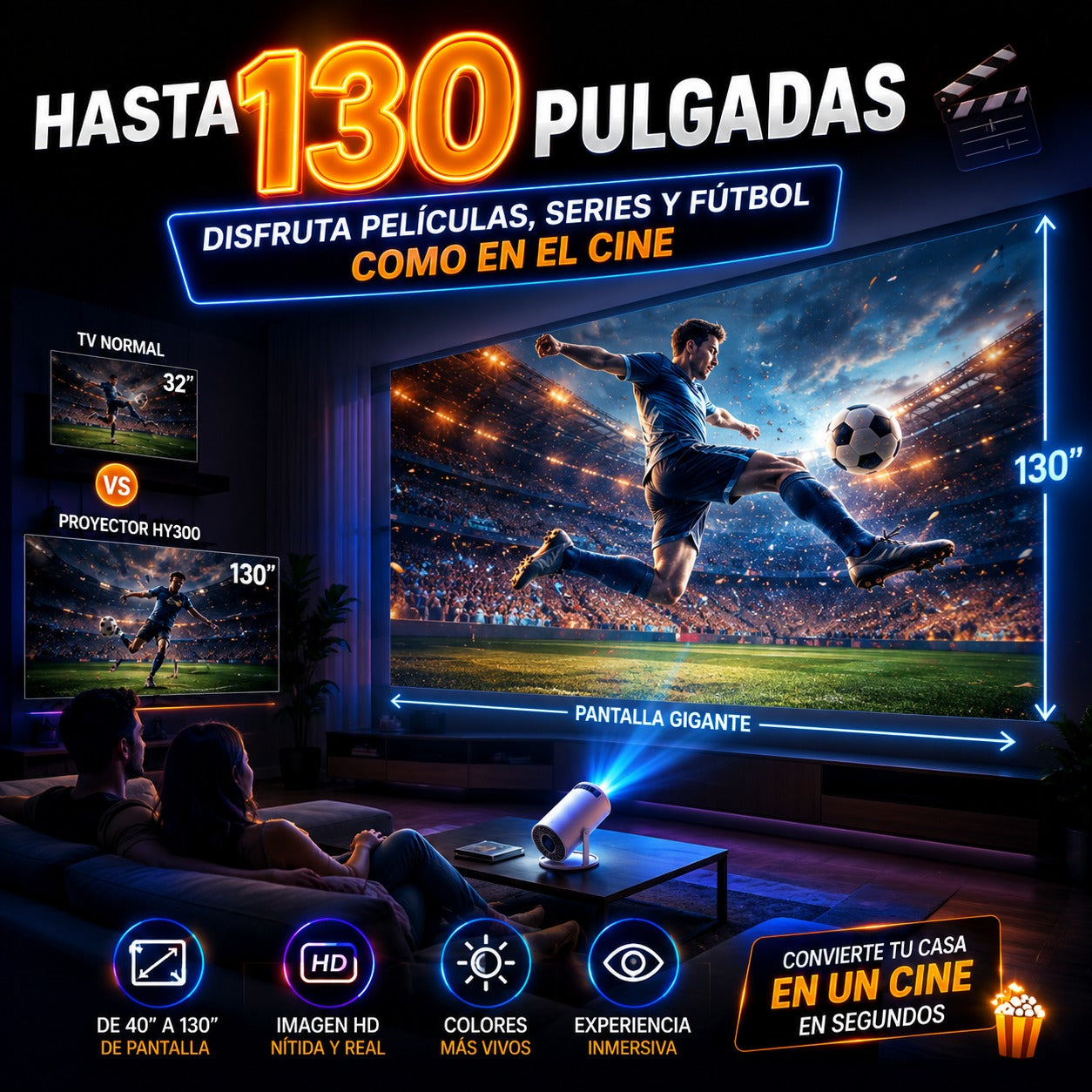 Proyector Portátil HY300 Smart WiFi Bluetooth con Magis