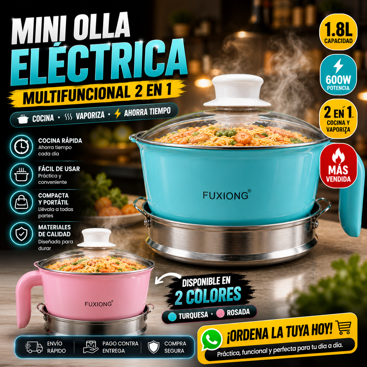 ✨ Lo Más Top En Mini Ollas Eléctricas - Olla Eléctrica Multifuncional 2 en 1 con Vaporera