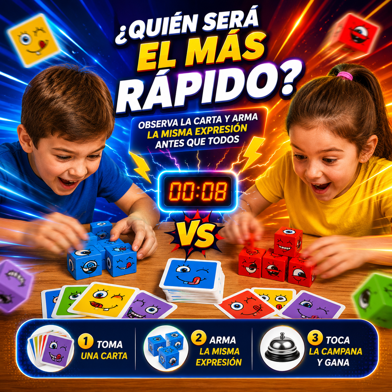 🧩 Juego Didáctico - Cubos Mágicos de Caritas, Juego de Velocidad Mental