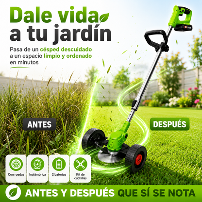Corta tu césped fácil con la Guadaña Portátil Recargable con Ruedas