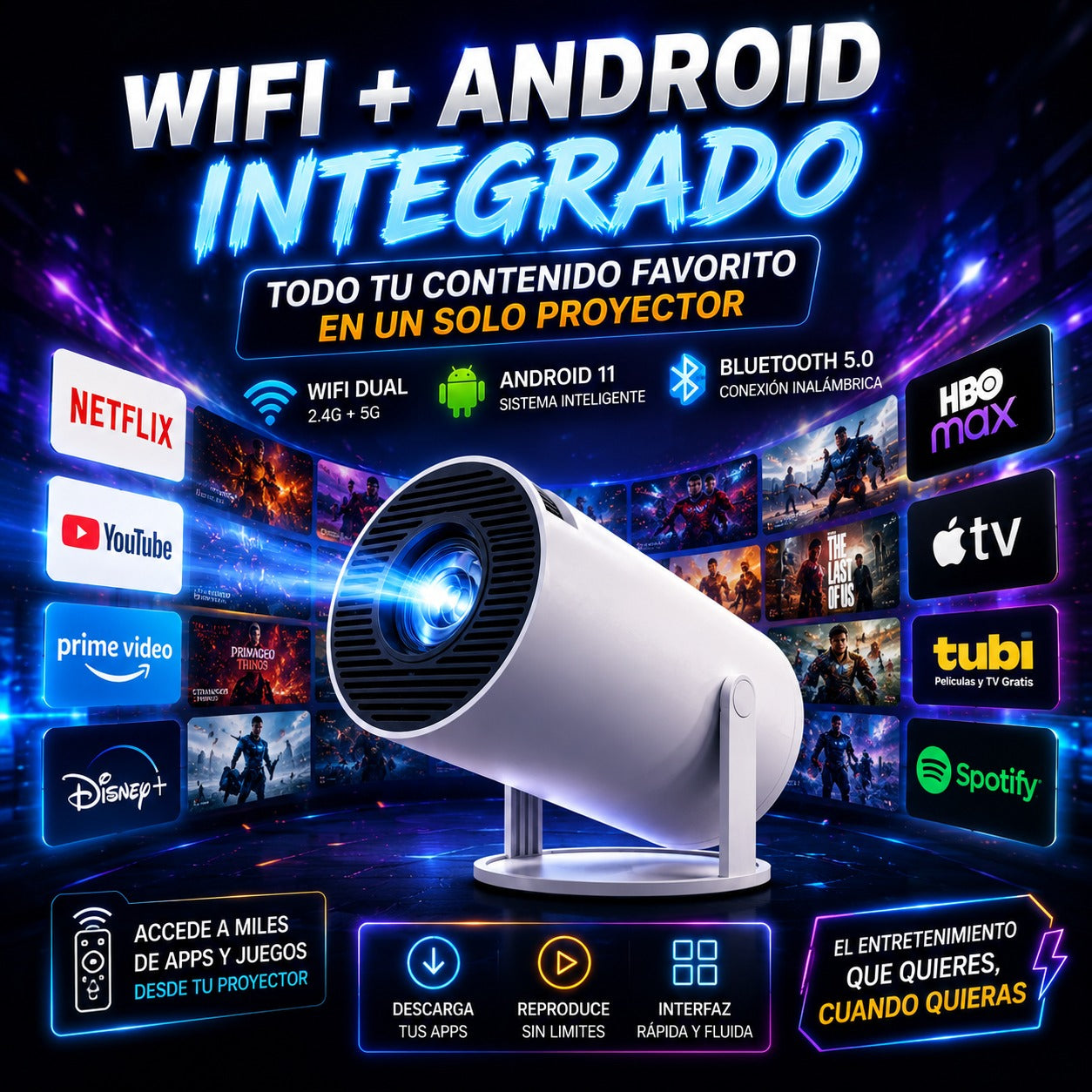 Proyector Portátil HY300 Smart WiFi Bluetooth con Magis