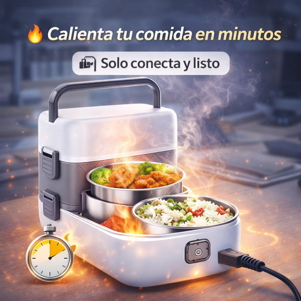 Calienta tu comida en minutos sin microondas - Lonchera eléctrica portátil