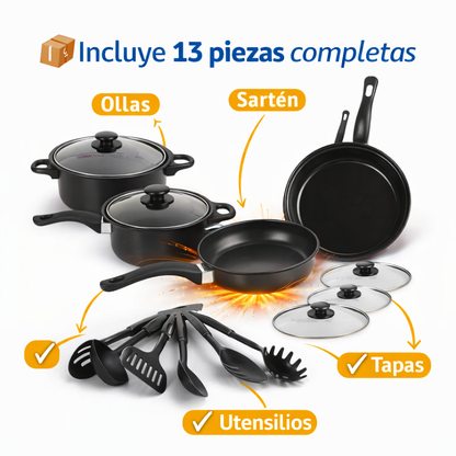 ⚡ El set más completo al mejor precio - Juego de ollas + utensilios de cocina de 13 piezas