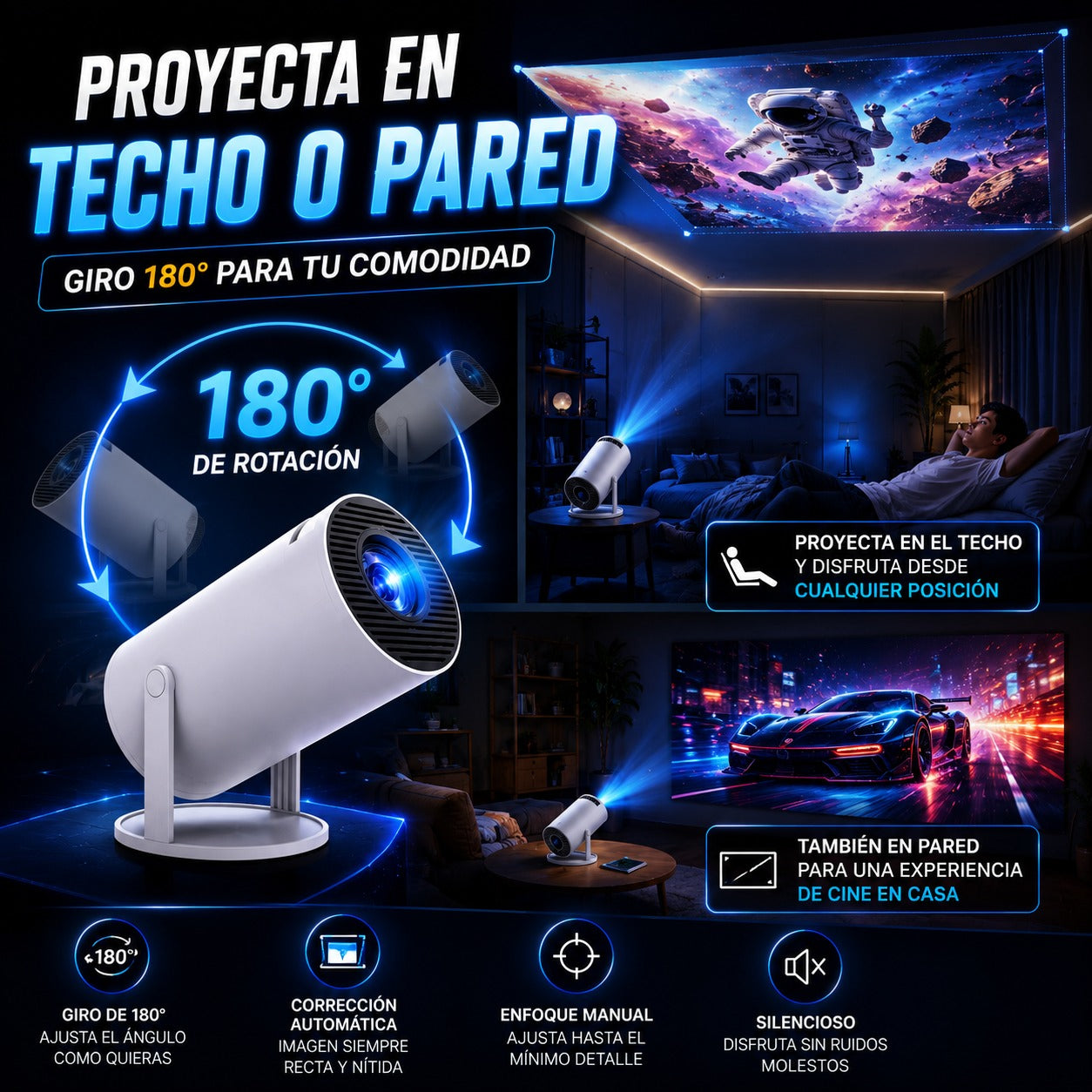 Proyector Portátil HY300 Smart WiFi Bluetooth con Magis