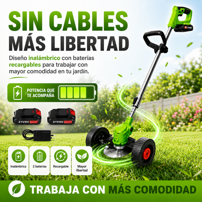 Corta tu césped fácil con la Guadaña Portátil Recargable con Ruedas
