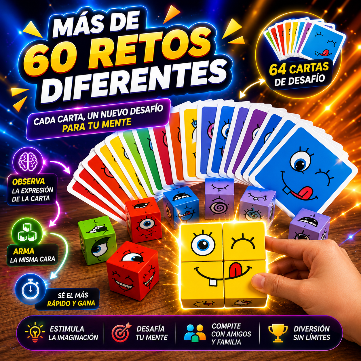 🧩 Juego Didáctico - Cubos Mágicos de Caritas, Juego de Velocidad Mental