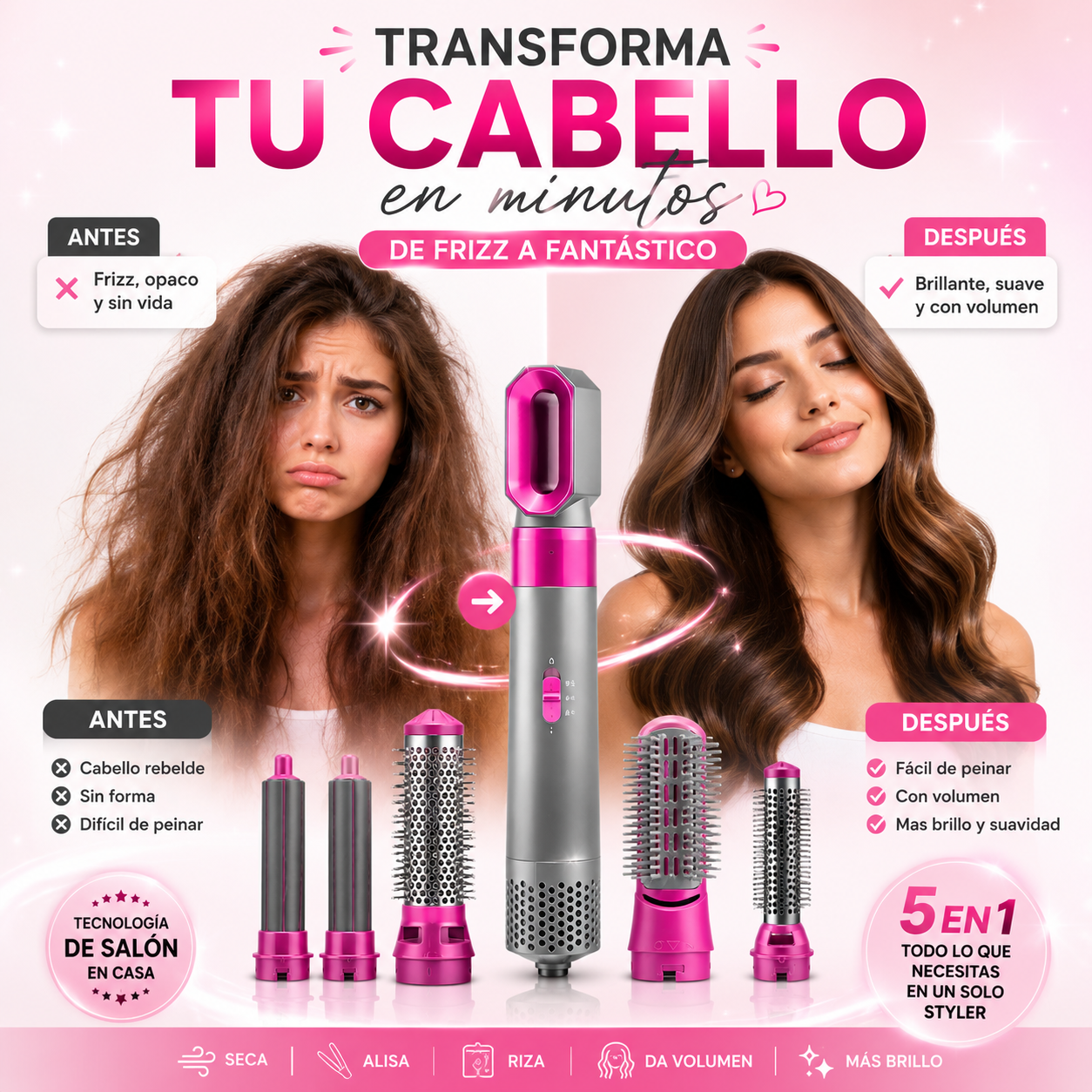 ✨ Cepillo secador 5 en 1