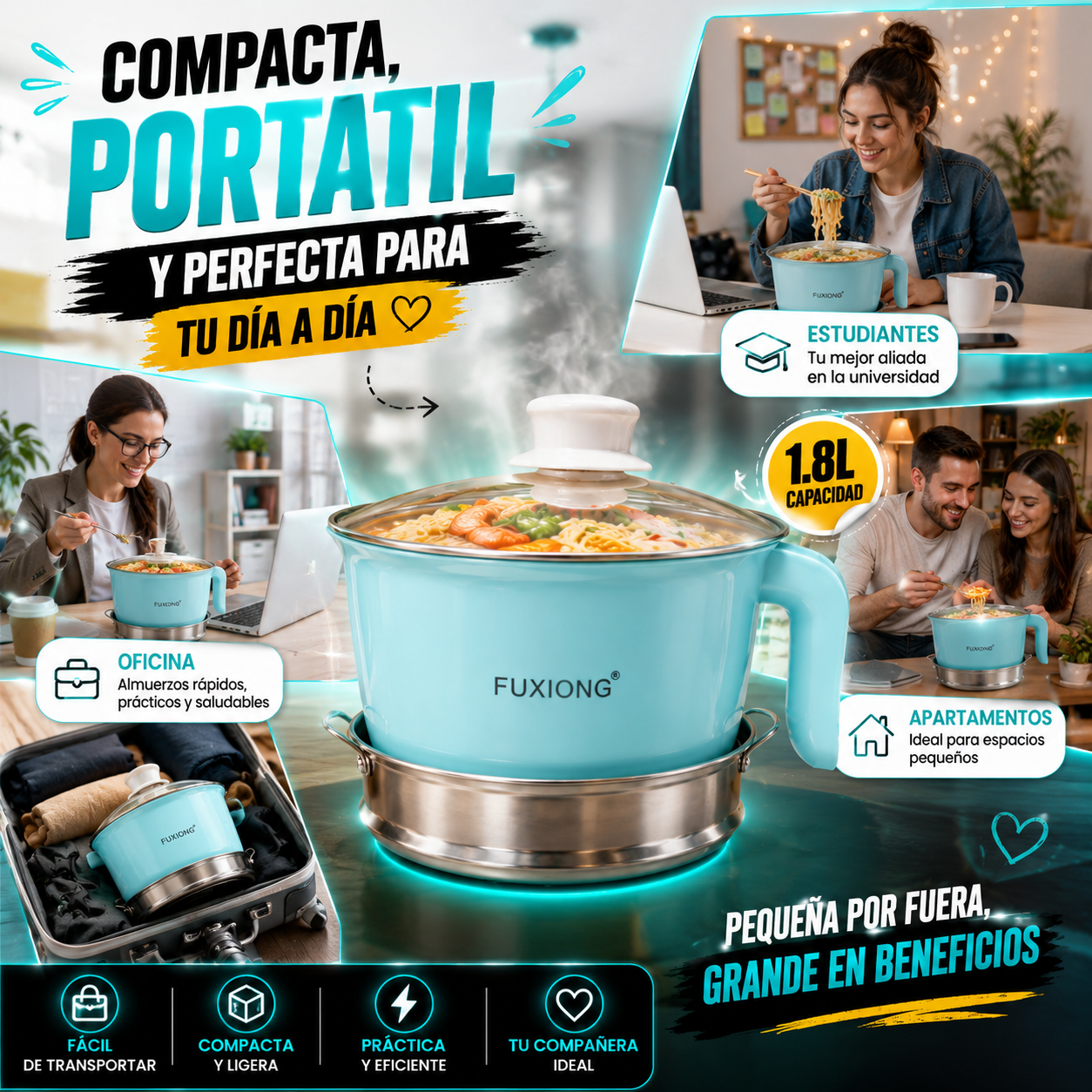 ✨ Lo Más Top En Mini Ollas Eléctricas - Olla Eléctrica Multifuncional 2 en 1 con Vaporera
