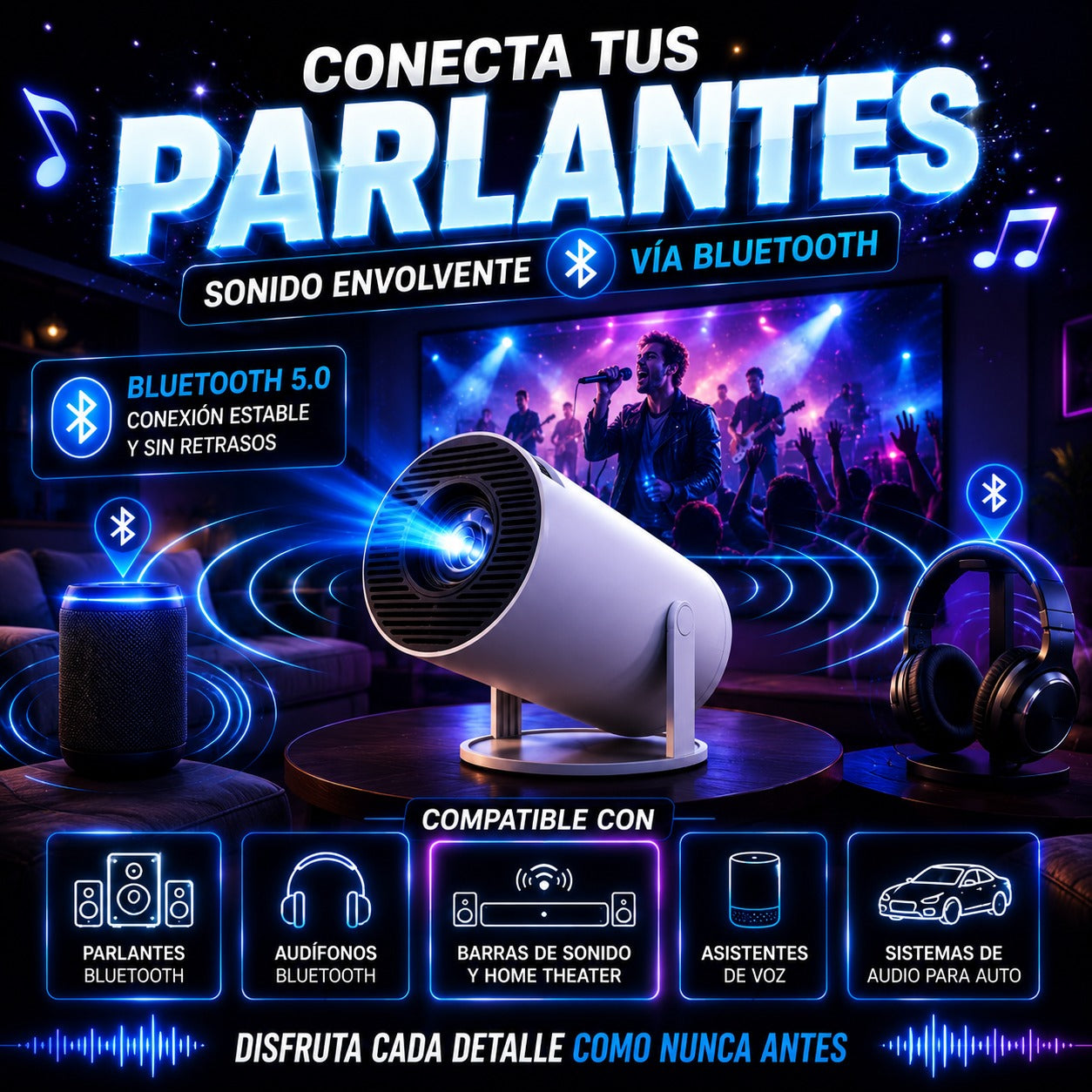 Proyector Portátil HY300 Smart WiFi Bluetooth con Magis