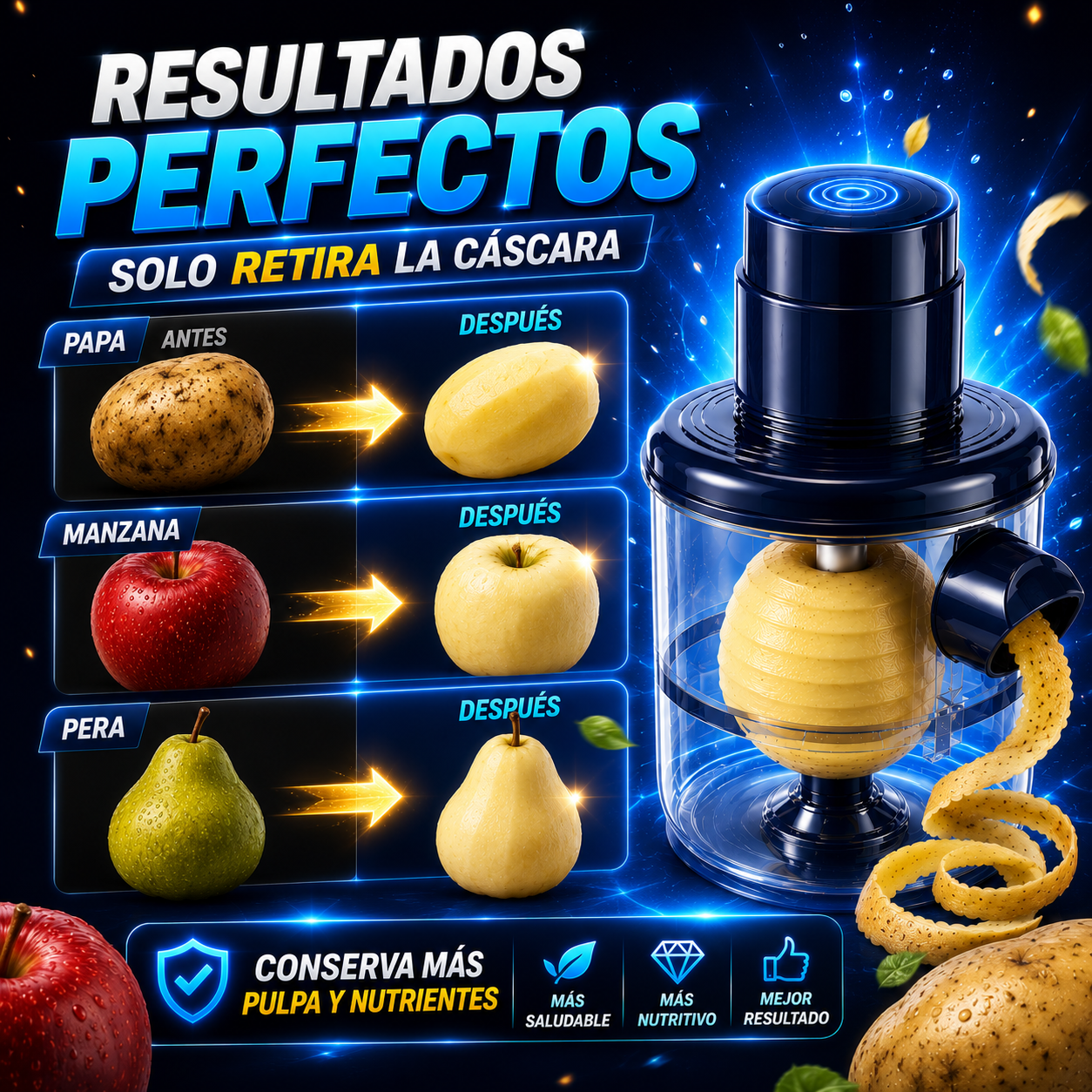 Pelador Eléctrico Automático de Frutas y Verduras