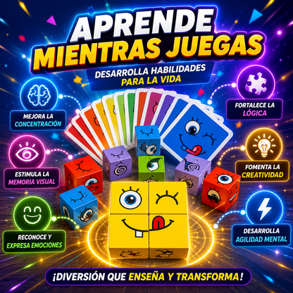 🧩 Juego Didáctico - Cubos Mágicos de Caritas, Juego de Velocidad Mental