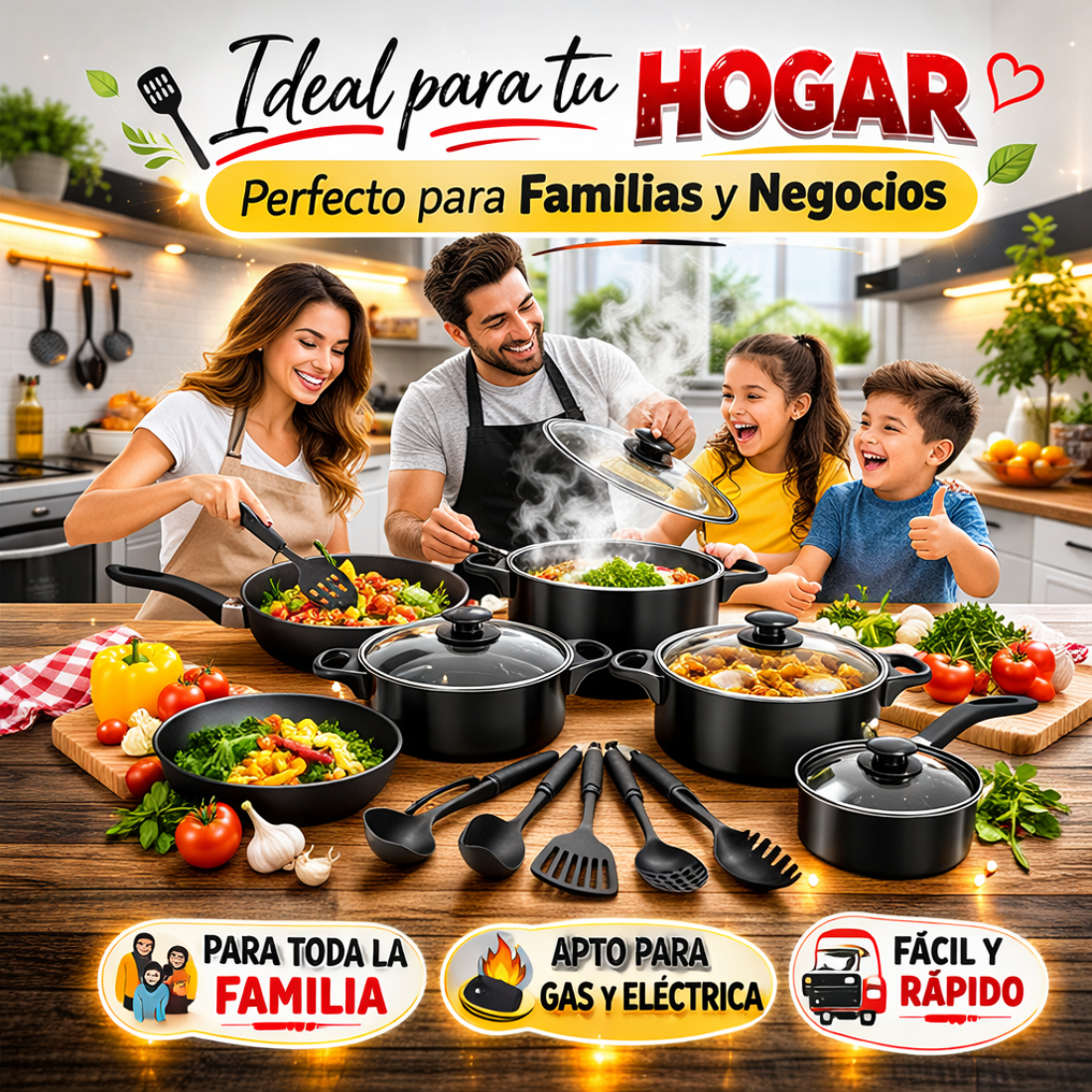⚡ El set más completo al mejor precio - Juego de ollas + utensilios de cocina de 13 piezas