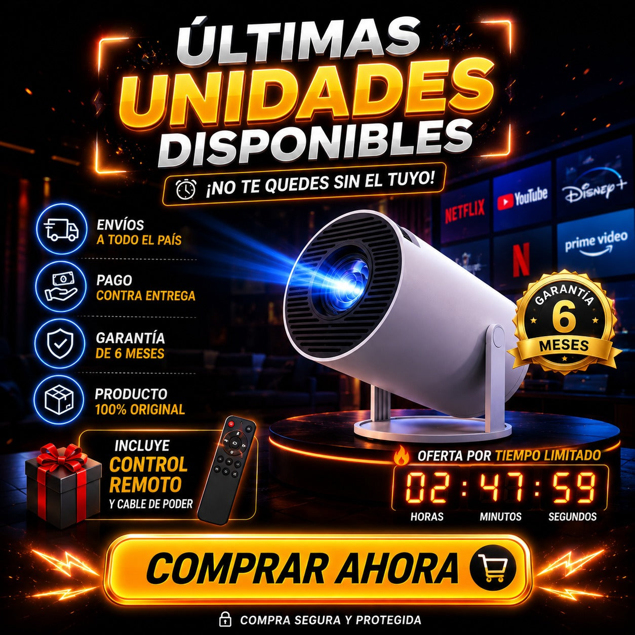 Proyector Portátil HY300 Smart WiFi Bluetooth con Magis