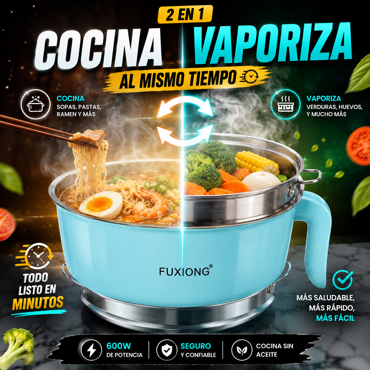 ✨ Lo Más Top En Mini Ollas Eléctricas - Olla Eléctrica Multifuncional 2 en 1 con Vaporera