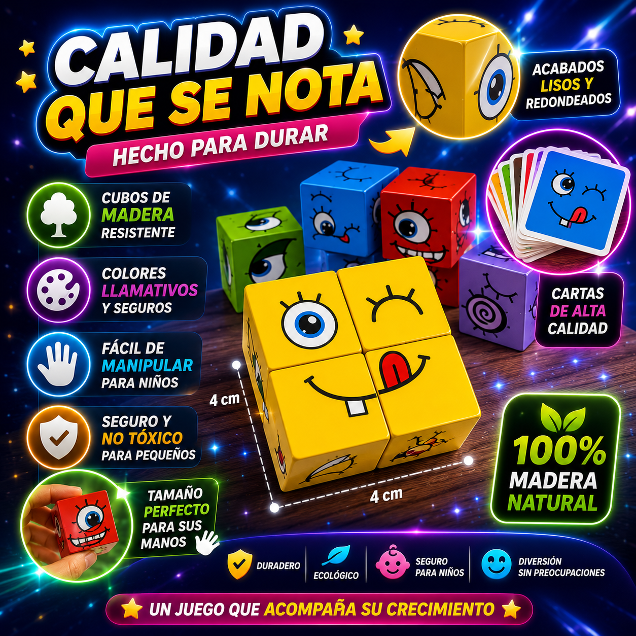 🧩 Juego Didáctico - Cubos Mágicos de Caritas, Juego de Velocidad Mental
