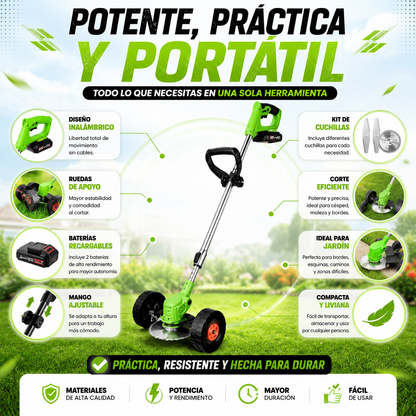 Corta tu césped fácil con la Guadaña Portátil Recargable con Ruedas