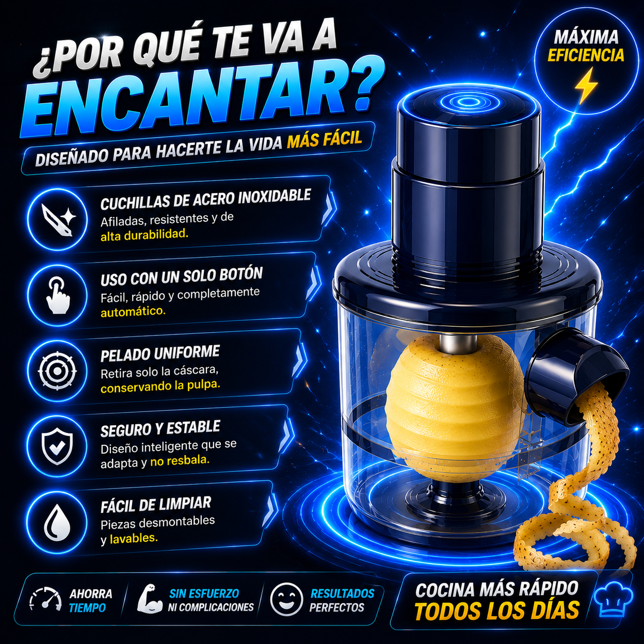 Pelador Eléctrico Automático de Frutas y Verduras