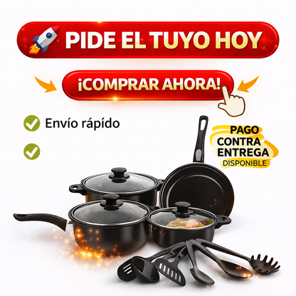 ⚡ El set más completo al mejor precio - Juego de ollas + utensilios de cocina de 13 piezas