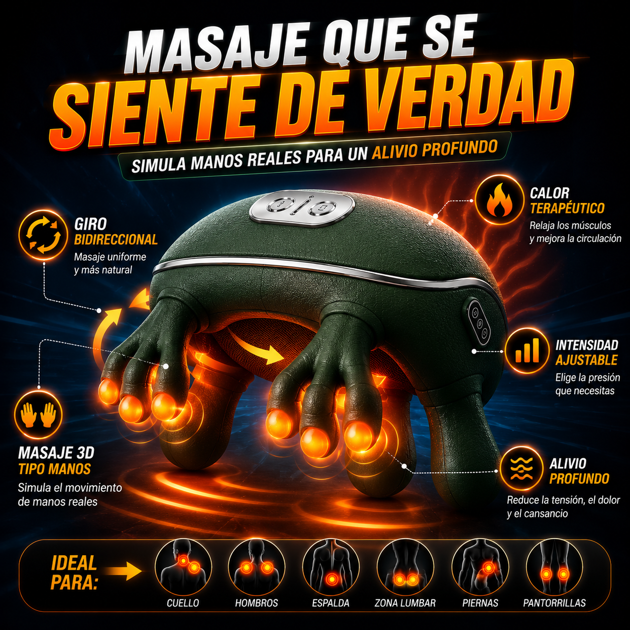 Masaje profundo con efecto manos reales - Masajeador Cervical