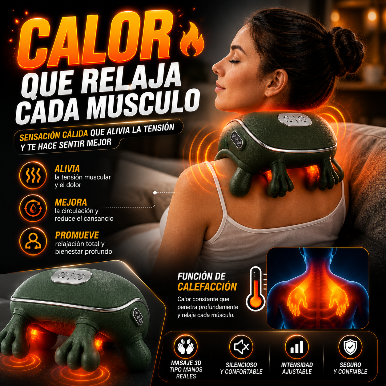 Masaje profundo con efecto manos reales - Masajeador Cervical