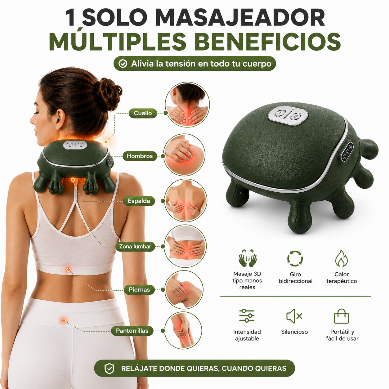 Masaje profundo con efecto manos reales - Masajeador Cervical