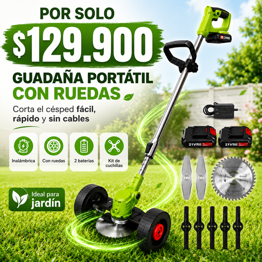 Corta tu césped fácil con la Guadaña Portátil Recargable con Ruedas